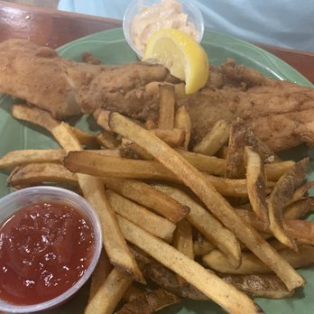 SoCo Grille - Fried Flounder- huge portion size (I don't even have the Cole slaw pictured) and delicious - American Near Me - Georgetown, South Carolina