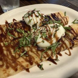 Savory Crepes. Pancetta with balsamic glaze and poached eight. Savory Crepes. Pancetta with balsamic glaze and poached eight.