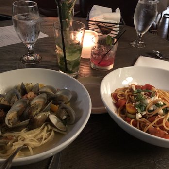 Parizade - Linguine and clams, marinara, Virgin mint mojito and Virgin Blueberries for Sail - Mediterranean Near Me - Durham, North Carolina
