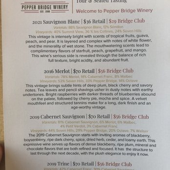 Pepper Bridge Winery - Walla Walla Valley - Tasting list with my name printed on the top - Wine Tasting Room Near Me - Walla Walla, Washington