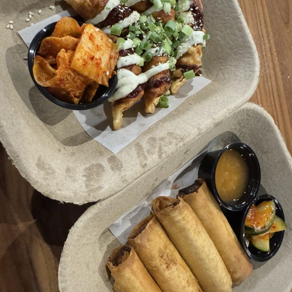 Madmandu potstickers and Sriracha chicken spring roll Madmandu potstickers and Sriracha chicken spring roll