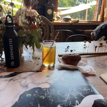 The Hidden Cafe - Inside seating. Hojicha tea and a sticky bun. Yum. - Coffee & Tea Near Me - Berkeley, California