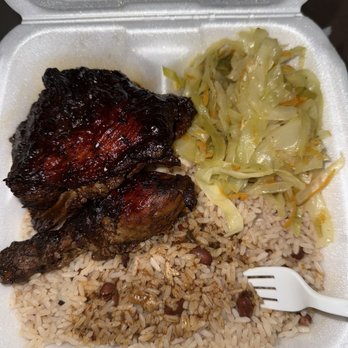 Tropical Island Coffee Cafe - Jerk Chicken with rice and cabbage - Caribbean Near Me - Winchester, Virginia