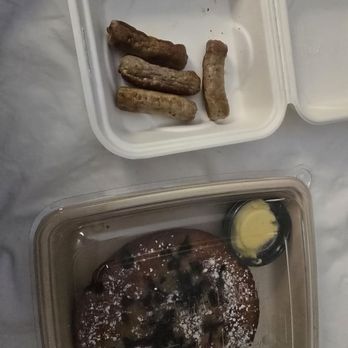 First Watch - Blueberry Lemon Cornbread with lemon butter and turkey sausage. - Breakfast & Brunch Near Me - Atlanta, Georgia