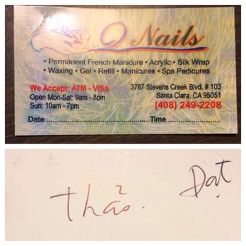 Q Nails - The card they gave me for the managers name. Never contacted. If you like a good ridicule and feeling uncomfortable go here! - Nail Salons Near Me - Santa Clara, California