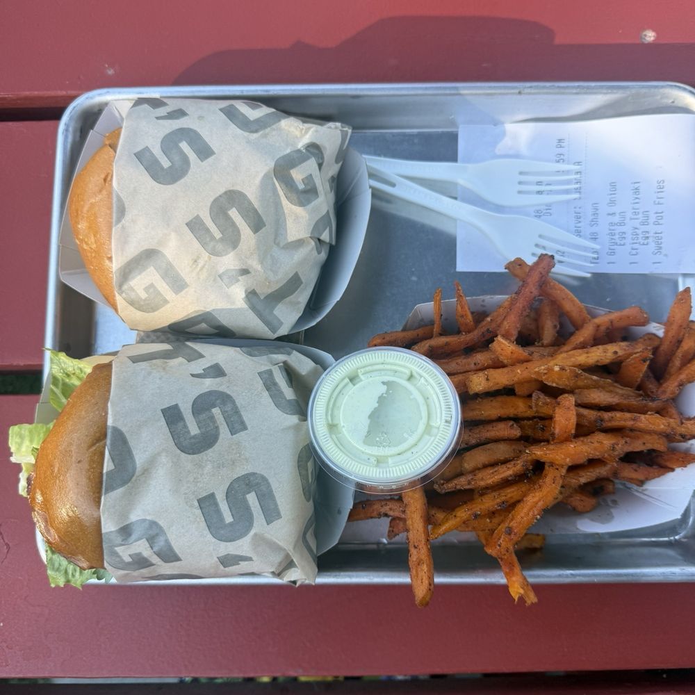 Gott's St. Helena - Sweet Potato Fries Crispy Teriyaki Chicken Gruyère & Caramelized Onion Burger - Burgers Near Me - Saint Helena, California