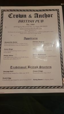 Menu photo 1 Crown & Anchor Pub Las Vegas, NV Menu photo 1 Crown & Anchor Pub Las Vegas, NV
