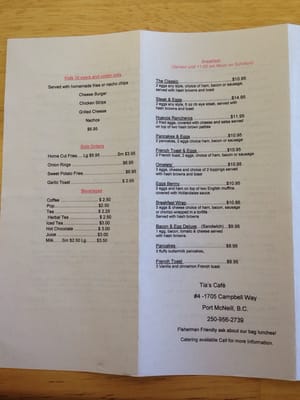 Menu photo 1 Tias Cafe Port McNeill, BC