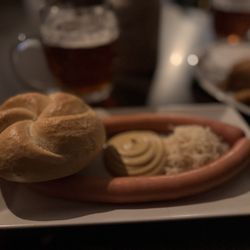 Bier & Bierli - Vienna sausages with horseradish, mustard, and a Kaiser roll.