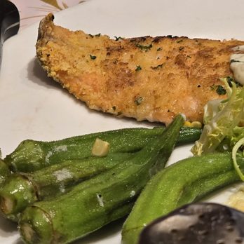 Last Resort Grill - Cornbread encrusted trout with okra.  Good! - Southern Near Me - Athens, Georgia