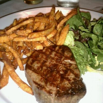 Metro 8 Steakhouse - Filet, sweet potato fries, and salad - Steakhouses Near Me - Durham, North Carolina