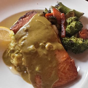 929 Woodfire Grill - King salmon with curry sauce, vegetables and risotto - Steakhouses Near Me - Port Angeles, Washington