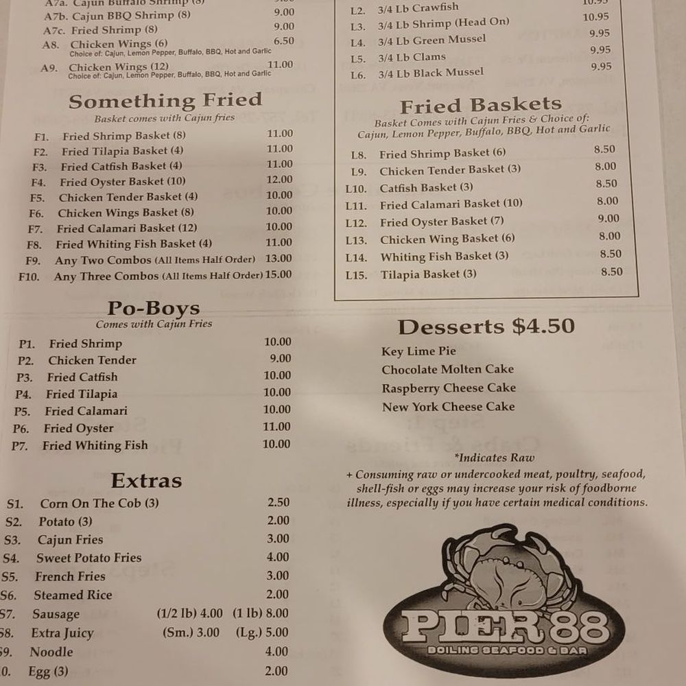 Pier 88 Boiling Seafood & Bar - Menu back - Seafood Near Me - Chesapeake, Virginia Pier 88 Boiling Seafood & Bar - Menu back - Seafood Near Me - Chesapeake, Virginia