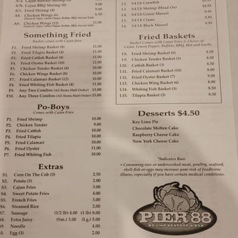 Pier 88 Boiling Seafood & Bar - Menu back - Seafood Near Me - Chesapeake, Virginia