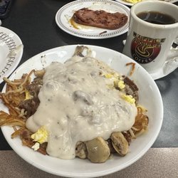 Waffle House - Sausage, egg, & cheese bowl with mushrooms and gravy