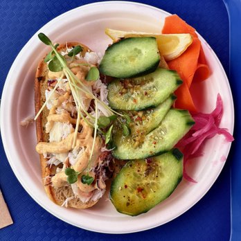 The Marshall Store - The Dungeness Crab Sandwich for $28.  There was a decent amount of crab, and it felt like good value for money. - Seafood Near Me - Marshall, California