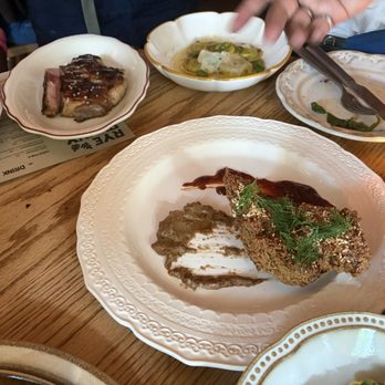 Rye Bunny - Fried chicken (front), I thought was dry and not very flavorful), pork chop left, ravioli on the right - Breakfast & Brunch Near Me - Washington, DC, District of Columbia
