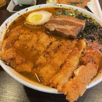 Coco’s Ramen - Shiyo ramen bowl Spice level Hot. With chicken katsu egg, black garlic and scallions - Ramen Near Me - Chico, California