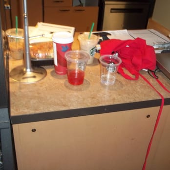 Starbucks - This area for employees is at the end of the counter where every customer goes by. Looked unsanitary to me - Coffee & Tea Near Me - Cary, North Carolina