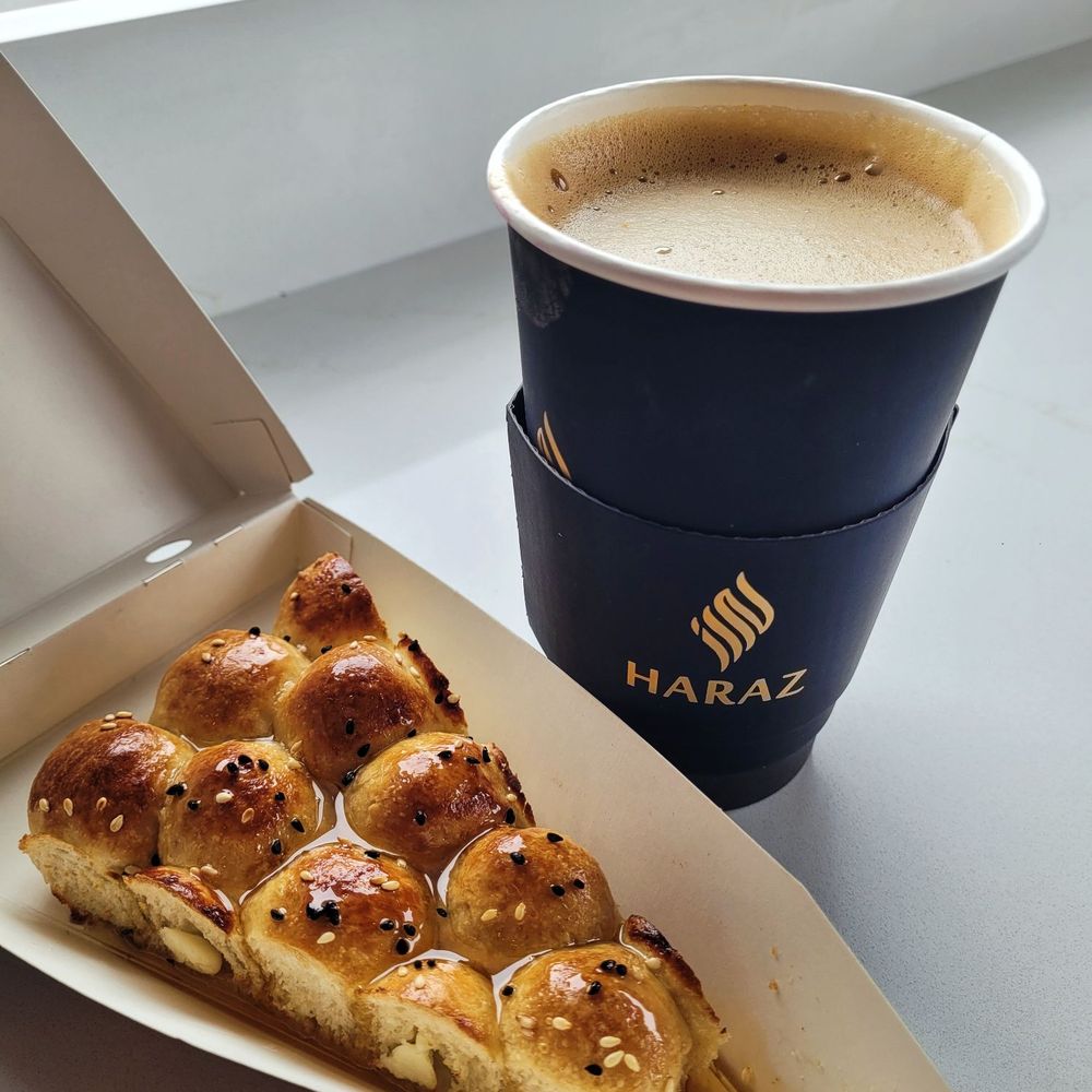 Haraz Coffee House - Bee Knees pastry & Saffron Latte - Desserts Near Me - Perry Hall, Maryland