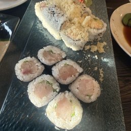 Yellow tail roll and crunchy roll