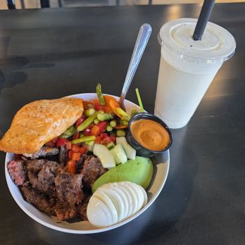 PROTEINHOUSE - Build your bowl Bison and salmon Peanut butter cookie dough protein shake - Juice Bars & Smoothies Near Me - Urbandale, Iowa PROTEINHOUSE - Build your bowl Bison and salmon Peanut butter cookie dough protein shake - Juice Bars & Smoothies Near Me - Urbandale, Iowa