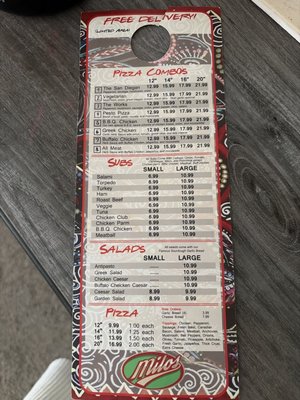 Menu photo 1 Milo's Pizza San Diego, CA Menu photo 1 Milo's Pizza San Diego, CA