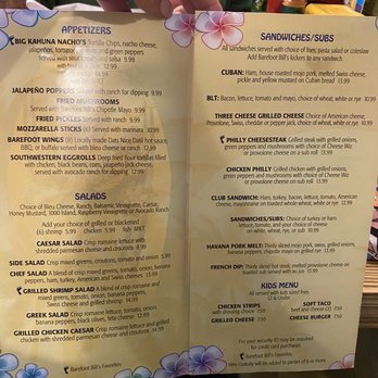 Barefoot Bill's Island Grill - Menu - Caribbean Near Me - St. Augustine, Florida