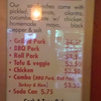 Pho Viet Anh - Bahn Mi (baguette) menu. Cash only. 26 May 2011. Note, all come w/ paté unless otherwise requested. - Vietnamese Near Me - Seattle, Washington Pho Viet Anh - Bahn Mi (baguette) menu. Cash only. 26 May 2011. Note, all come w/ paté unless otherwise requested. - Vietnamese Near Me - Seattle, Washington