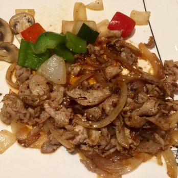 Hibiki Japanese Cuisine - Pork Shogayaki (fried pork with ginger sauce & onion) - Japanese Near Me - Markham, Ontario Hibiki Japanese Cuisine - Pork Shogayaki (fried pork with ginger sauce & onion) - Japanese Near Me - Markham, Ontario
