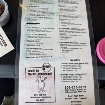 Clowndog Hot Dog Parlor - One side of menu you use dry erase maker to order - Hot Dogs Near Me - Albuquerque, New Mexico