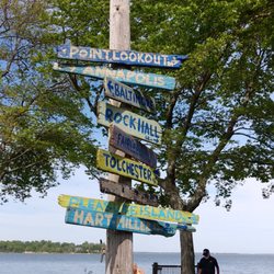 Island View Waterfront Cafe - Cool sign that points to different parts of the Chesapeake Bay.