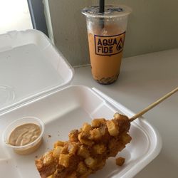 Aqua Fide - Korean Corn dog and a thai tea with coffee jelly