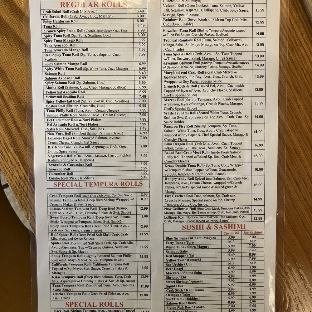 Kiku Sushi - Menu - Sushi Bars Near Me - Baltimore, Maryland