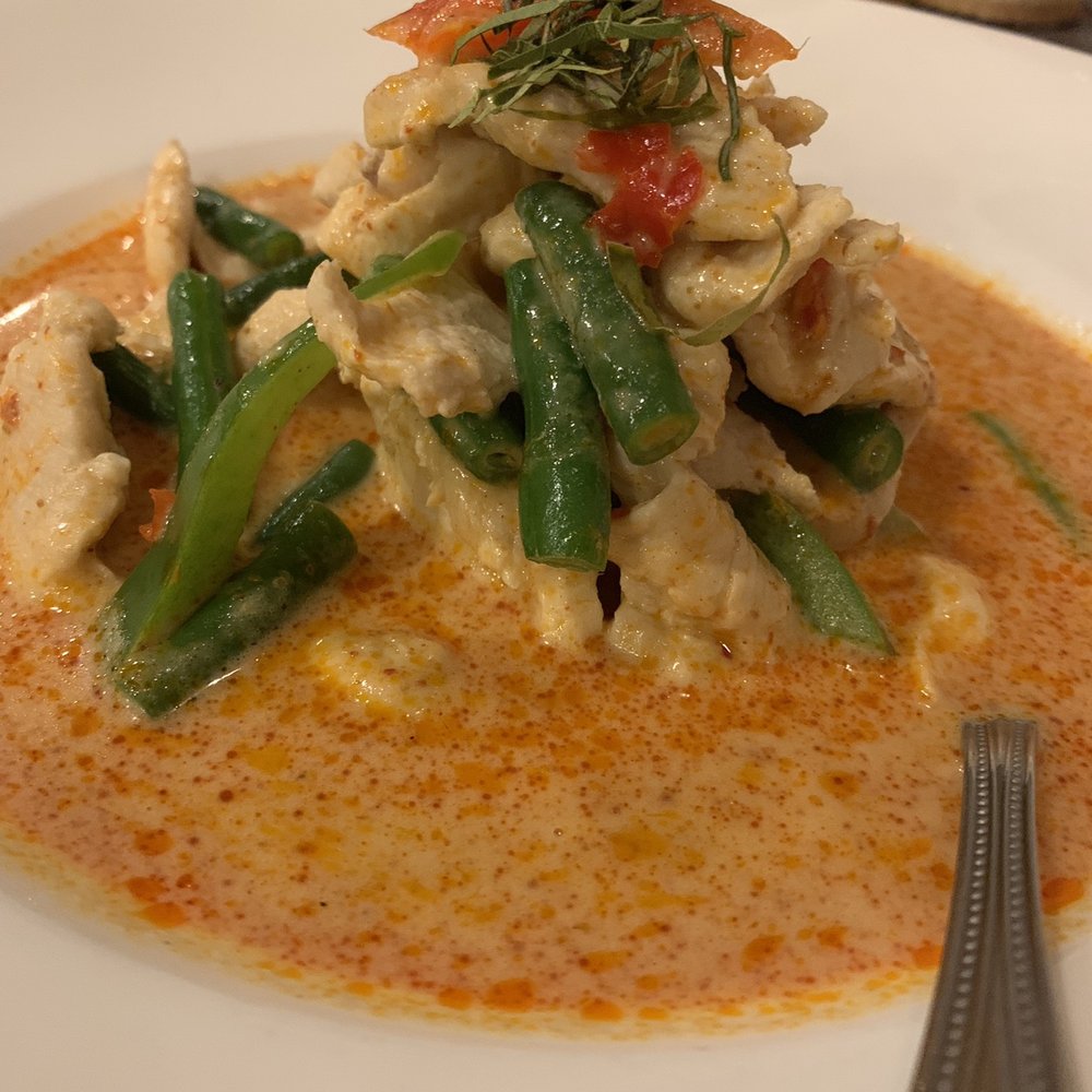 At Nine Thai - Spectacular Panang curry. Husband kept stealing bites! See that shredded kiffir lime leaf on top? Magical flavor! - Thai Near Me - Centennial, Colorado At Nine Thai - Spectacular Panang curry. Husband kept stealing bites! See that shredded kiffir lime leaf on top? Magical flavor! - Thai Near Me - Centennial, Colorado