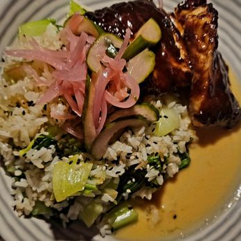 The Wine and Spirits Kitchen - Miso glazed fish with rice and bokchoy - New American Near Me - Delray Beach, Florida The Wine and Spirits Kitchen - Miso glazed fish with rice and bokchoy - New American Near Me - Delray Beach, Florida
