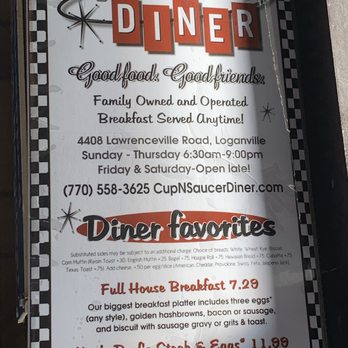 Cup & Saucer Diner - Front cover of menu - American Near Me - Loganville, Georgia