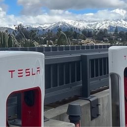 Rooftop chargers and the beautiful mountains covered in snow