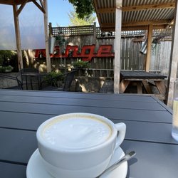 New Deal Cafe - Cappuccino on the patio
