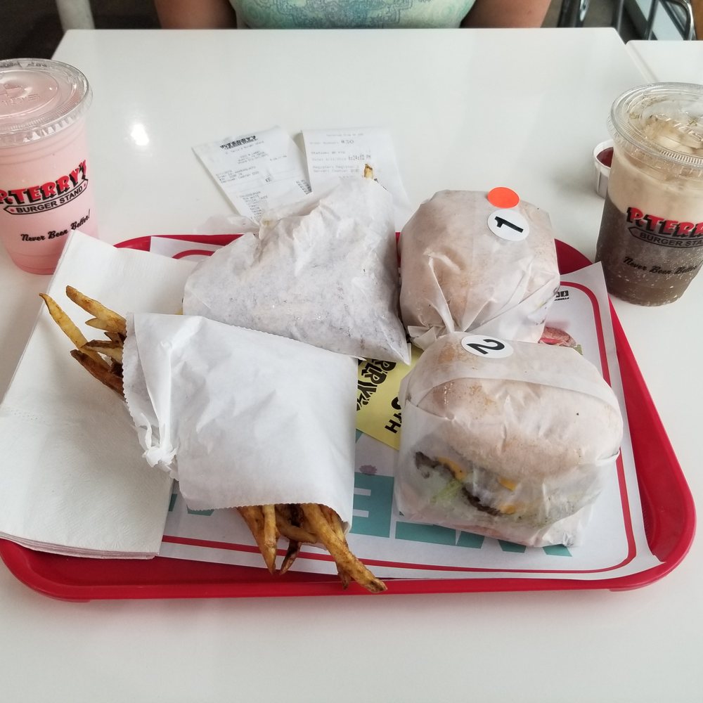 P. Terry's Burger Stand - 1 Shake, 1 Root Beer Float, 1 Cheeseburger, 1 Double w/cheese and Fries! - Burgers Near Me - Austin, Texas