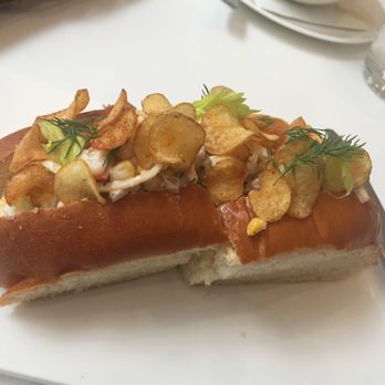 Terrace Cafe - Seafood roll w/ fingerling chips, celery leaves & dill. - New American Near Me - New York, New York Terrace Cafe - Seafood roll w/ fingerling chips, celery leaves & dill. - New American Near Me - New York, New York