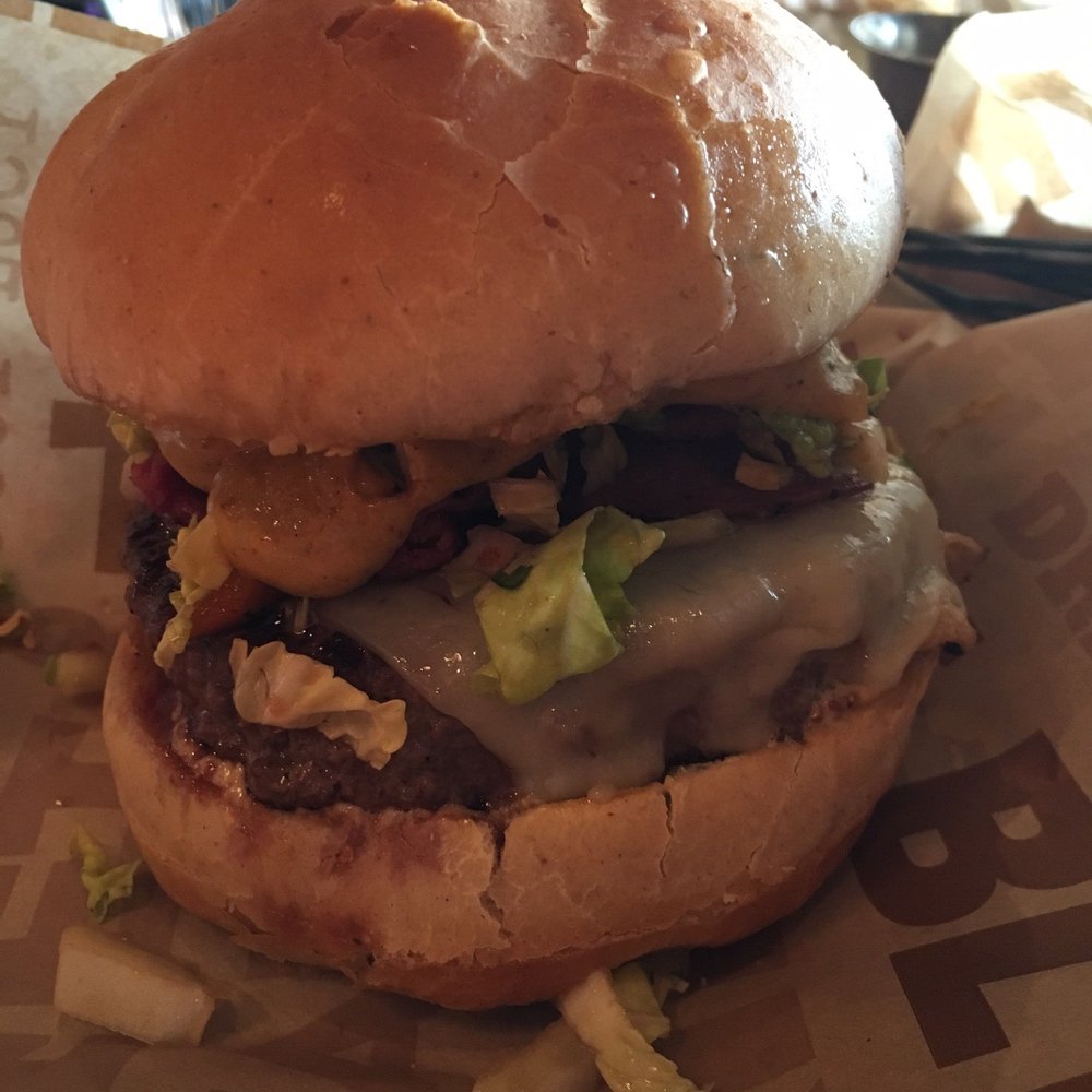 BRGR Kitchen + Bar - Fat Dawg Burger. Spicy Coleslaw, salami, burger and more. Had a very cubanish feel to it. - Burgers Near Me - Prairie Village, Kansas