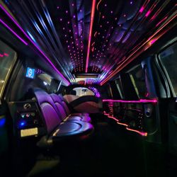 Inside the Cadillac Escalade stretch limo.