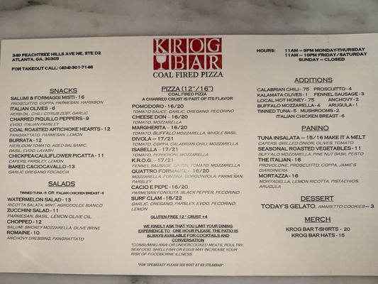 Menu photo 1 Krog Bar Coal Fired Pizza Atlanta, GA Menu photo 1 Krog Bar Coal Fired Pizza Atlanta, GA