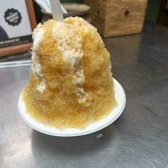 Hee Fat General Store - POG - pineapple, orange, guava with condensed milk 'sno cap' over ice cream - Shaved Ice Near Me - Kapaa, Hawaii