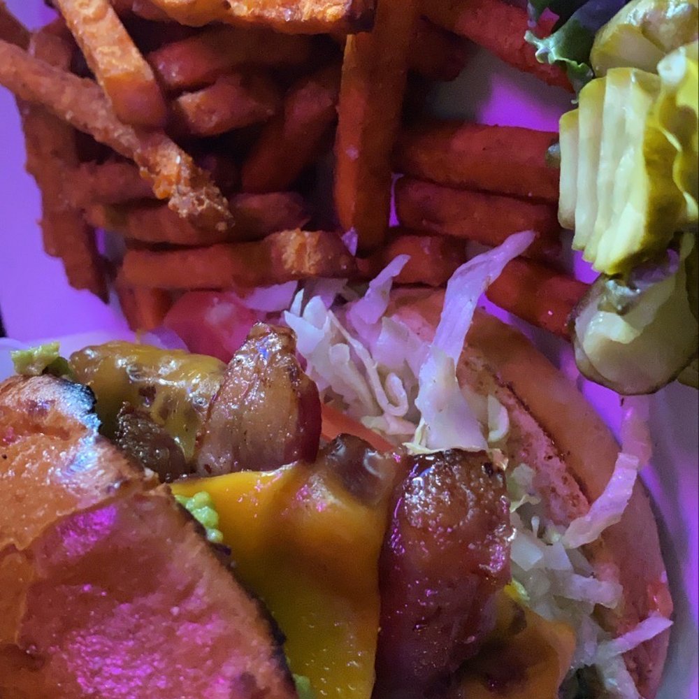 ABC Burger with sweet potato fries ABC Burger with sweet potato fries