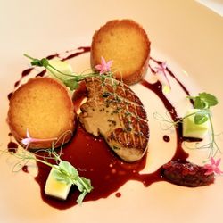 Orchids - Hudson Valley Foie Gras ($32) Sweet Brioche Bread, Raspberry Red Onion Chutney, Barbaresco Sauce