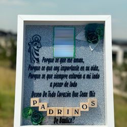 Forever Roses By Yanely - Shadow Box Frame (Catholic proposal to be God Parents for baptism)