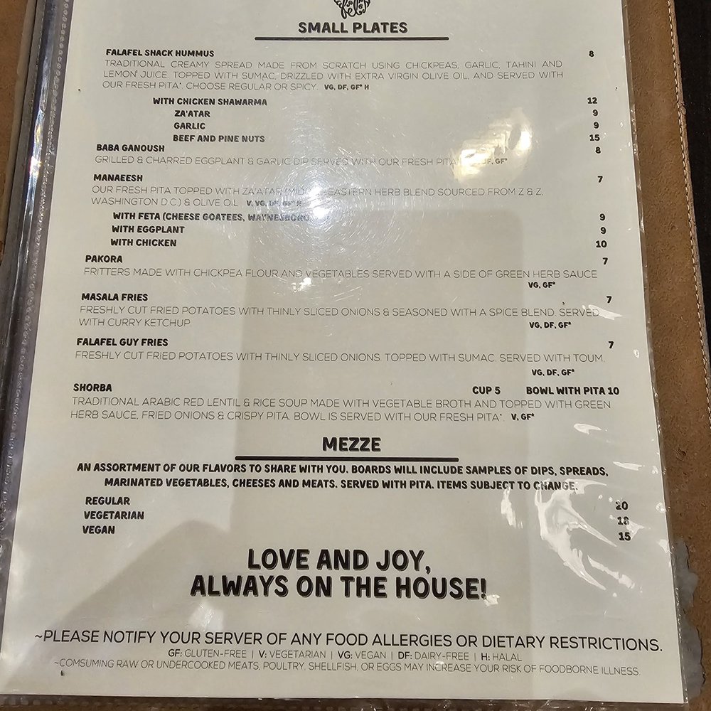 Falafel Shack - Menu page - Sandwiches Near Me - Chambersburg, Pennsylvania