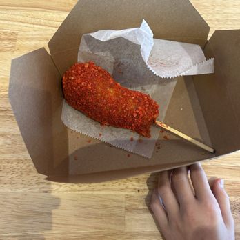 Mochinut - Cheese corn dog with hot Cheetos toppings - Bakeries Near Me - Omaha, Nebraska Mochinut - Cheese corn dog with hot Cheetos toppings - Bakeries Near Me - Omaha, Nebraska